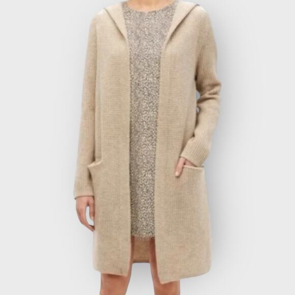 Jenni Kayne XS Oatmeal Cotton Linen Long Hooded Cardigan Cozy Everyday Luxe - Picture 5 of 8